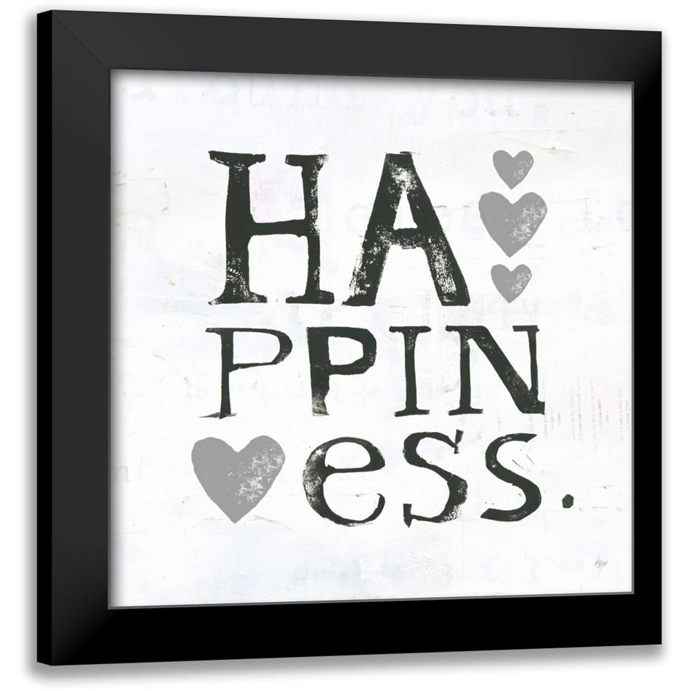 Happiness Gray Hearts 12x12 Black Framed Canvas Print