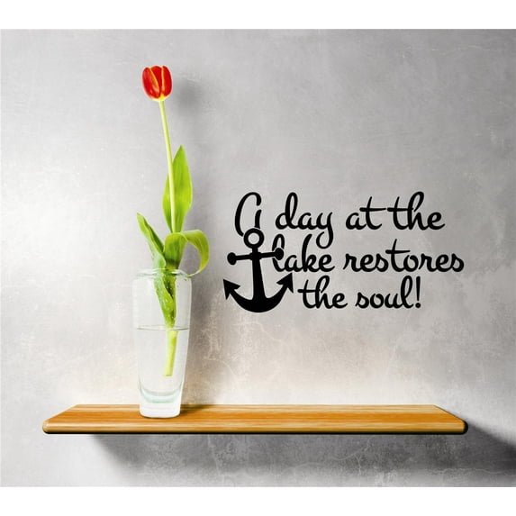 A Day At The Lake Restores The Soul Fishing Ocean Shark Sea Great White Trout Whale Ell Bass Boat Dolphin Whale Holiday Gift Decorating Girl Boy Bedroom Wall Decal Sticker - Size: 13 Inch x 13 Inch