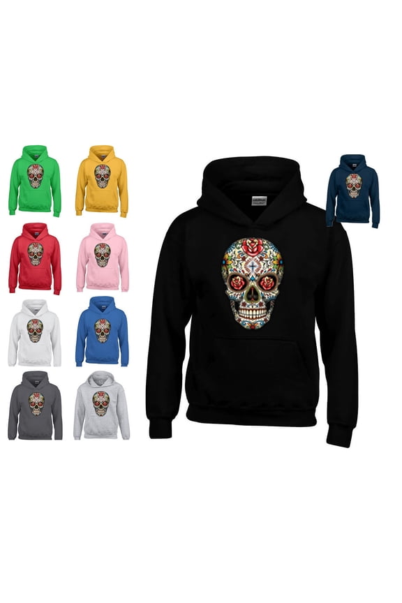 Day Of Dead Rose Eyes Sugar Skull Printed Hoodie Long Sleeve SweatShirt Trendy Outfit Soft and Comfy Hoodie, Lightweight Hoodie Color Irish Green Small
