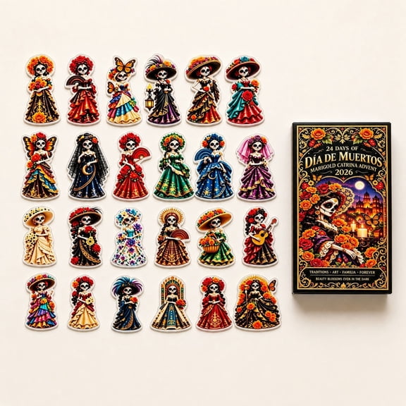 Day Of The Dead Advent Calendar 24 Day Countdown Advent Calendar, Themed Ornament Surprise Box For Holiday Home Decor