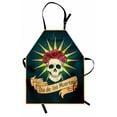 thumbnail image 1 of Day Of The Dead Apron Sugar Skull with Roses and Dia de los Muertos Print Grunge Style Artwork, Unisex Kitchen Bib Apron with Adjustable Neck for Cooking Baking Gardening, Dark Teal, by Ambesonne, 1 of 3
