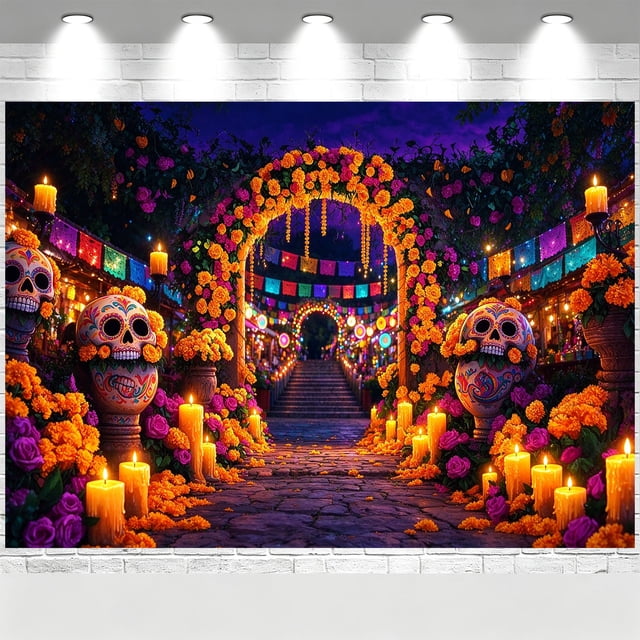 Sugar Technology Day Of The Dead Backdrop Colorful Flag Marigold Sugar Skull Dia De Los ...