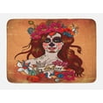 thumbnail image 1 of Day Of The Dead Bath Mat, Dia de Los Muertos Spanish Culture Mexican Festive Skull Art, Non-Slip Plush Mat Bathroom Kitchen Laundry Room Decor, 29.5 X 17.5 Inches, Cinnamon Magenta Maroon, Ambesonne, 1 of 2