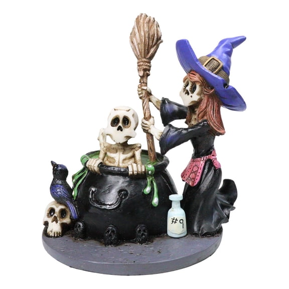 Day Of The Dead Bewitching Kitchen Skeleton Witch Raven Potion Cauldron Figurine