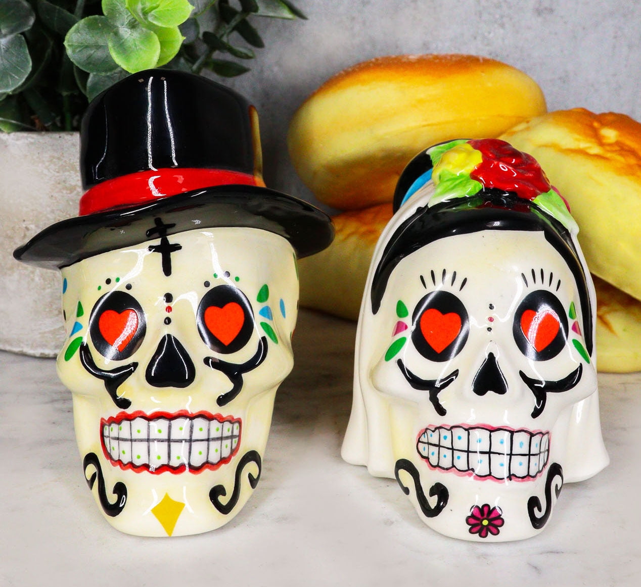 Day Of The Dead Bridal Wedding Bride And Groom Sugar Skulls Salt Pepper