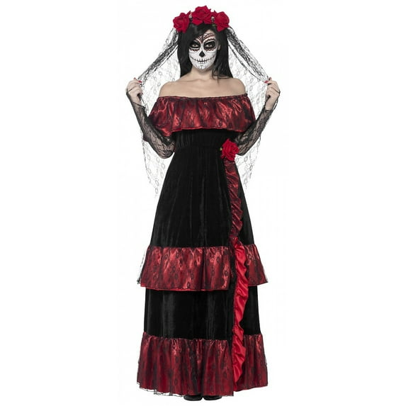 Day Of The Dead Bride Costume Adult Red Black Halloween Accessories Medium Female Fancy Dress Party Book Week