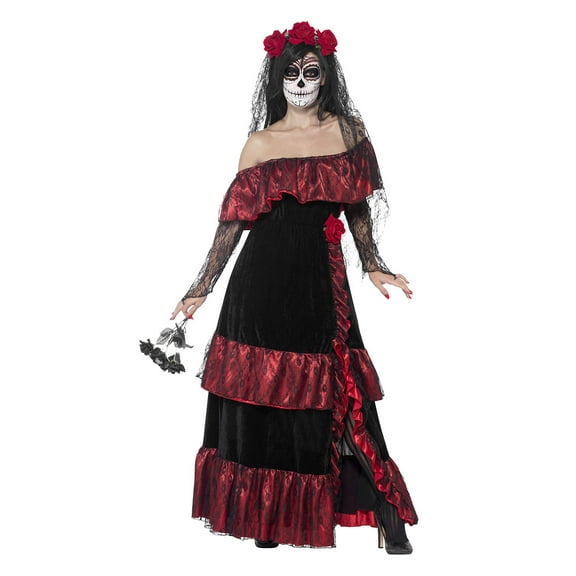 Day Of The Dead Bride Costume Adult Red Black Halloween Accessories Medium Female Fancy Dress Party Book Week