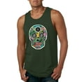 thumbnail image 1 of Day Of The Dead Calavera Skull Colorful Trippy | Mens Pop Culture Graphic Tank Top, Forest Green, 2XL, 1 of 4
