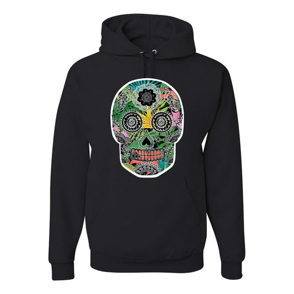 Day Of The Dead Calavera Skull Colorful Trippy | Mens Pop Culture Hooded Sweatshirt Graphic Hoodie, Black, Small