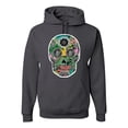 thumbnail image 1 of Day Of The Dead Calavera Skull Colorful Trippy | Mens Pop Culture Hooded Sweatshirt Graphic Hoodie, Charcoal, Small, 1 of 4