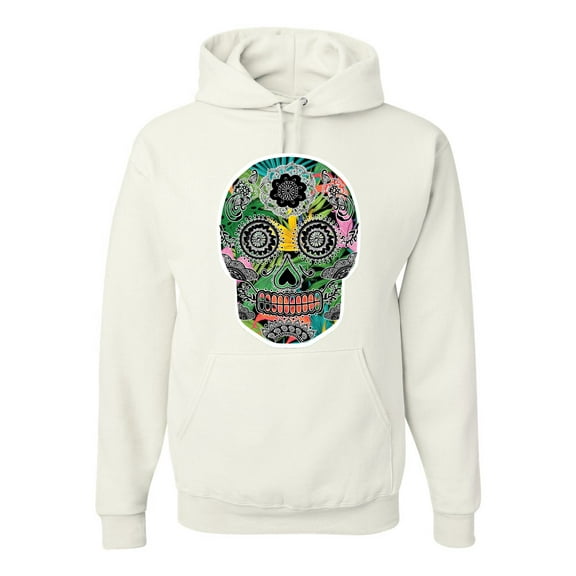 Day Of The Dead Calavera Skull Colorful Trippy | Mens Pop Culture Hooded Sweatshirt Graphic Hoodie, White, 2XL