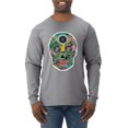 thumbnail image 1 of Day Of The Dead Calavera Skull Colorful Trippy | Mens Pop Culture Long Sleeve T-Shirt, Heather Grey, Medium, 1 of 4