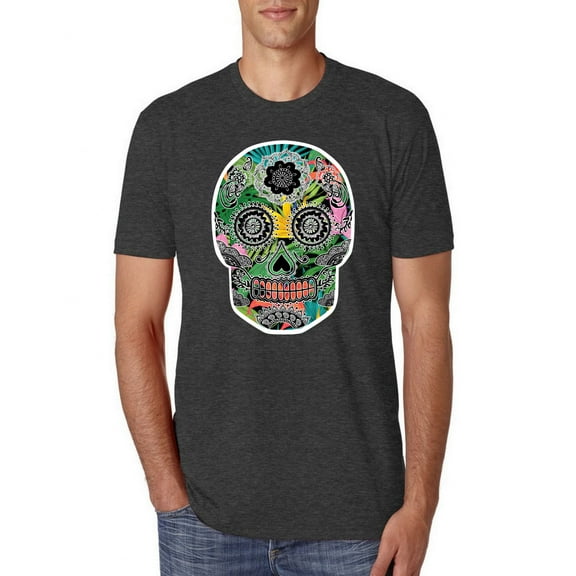 Day Of The Dead Calavera Skull Colorful Trippy | Mens Pop Culture Premium Tri Blend T-Shirt, Vintage Black, Large