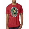 thumbnail image 1 of Day Of The Dead Calavera Skull Colorful Trippy | Mens Pop Culture Premium Tri Blend T-Shirt, Vintage Red, 2XL, 1 of 4