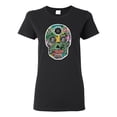 thumbnail image 1 of Day Of The Dead Calavera Skull Colorful Trippy | Womens Pop Culture Graphic T-Shirt, Black, Small, 1 of 4