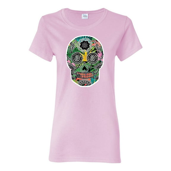 Day Of The Dead Calavera Skull Colorful Trippy | Womens Pop Culture Graphic T-Shirt, Light Pink, Large