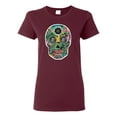 thumbnail image 1 of Day Of The Dead Calavera Skull Colorful Trippy | Womens Pop Culture Graphic T-Shirt, Maroon, Large, 1 of 4