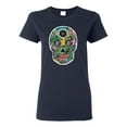 thumbnail image 1 of Day Of The Dead Calavera Skull Colorful Trippy | Womens Pop Culture Graphic T-Shirt, Navy, Large, 1 of 4
