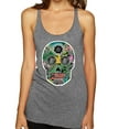 thumbnail image 1 of Day Of The Dead Calavera Skull Colorful Trippy | Womens Pop Culture Premium Tri-Blend Racerback Tank Top, Premium Heather, Small, 1 of 4