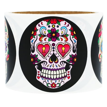 Day Of The Dead - Dia De Los Muertos Stickers | 2.5 Inch Round Circle Dots 4 Different Designs - 100 Stickers
