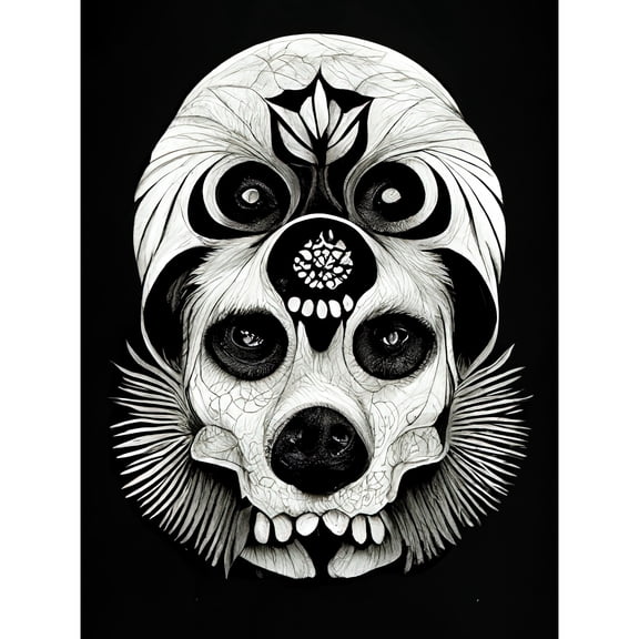 Day Of The Dead Dog Skull Head Drawing Halloween Unframed Wall Art Print Poster Home Decor