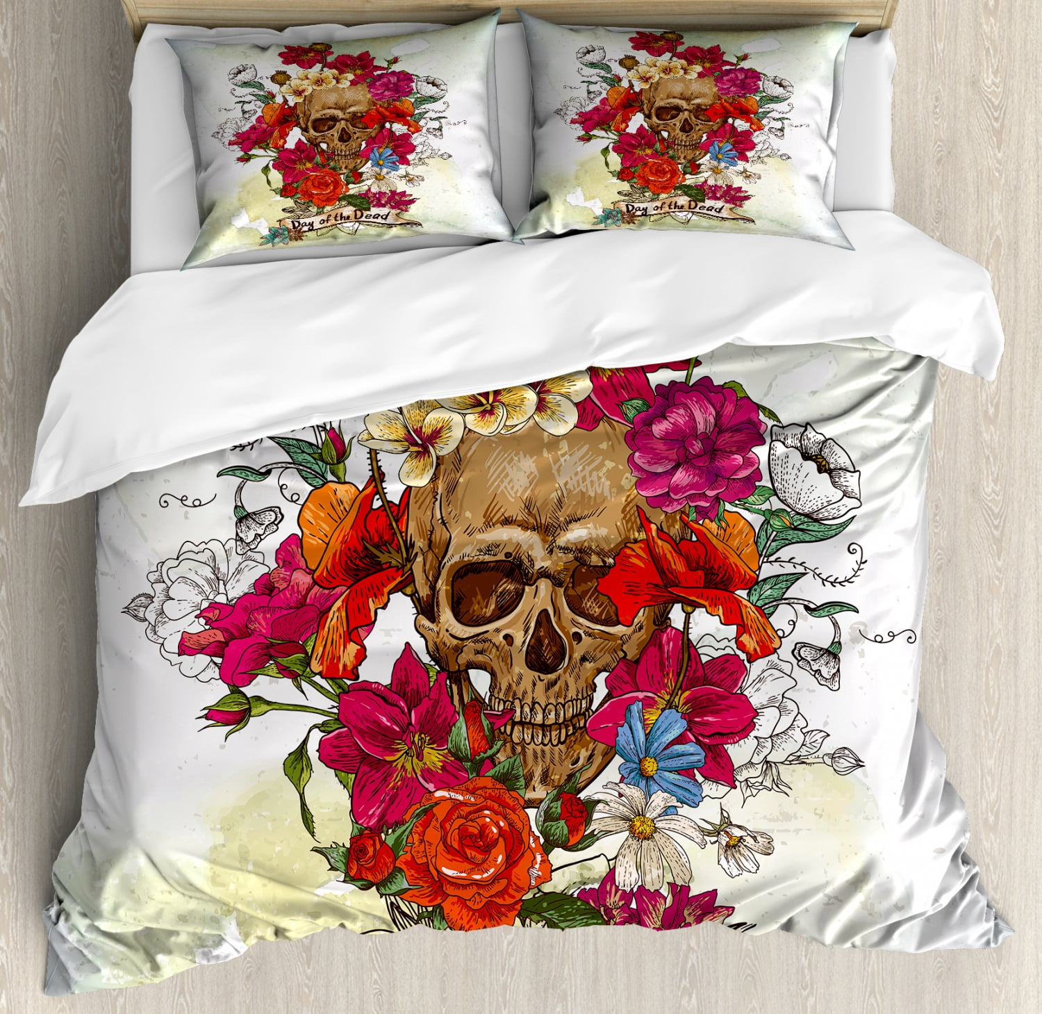 Day of the Dead Multicolor Microfiber Queen Duvet Cover Set