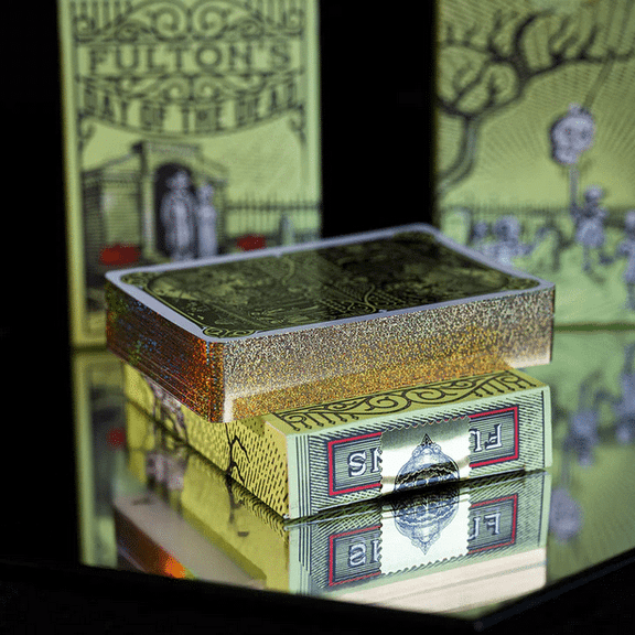 Day Of The Dead Glow Green Edition Gold Gilded Playing Cards by Fulton