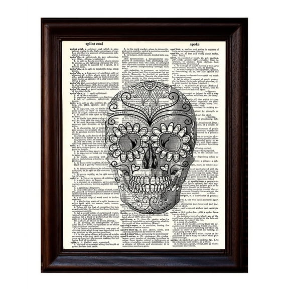 Day Of The Dead Human Skull - Dictionary Art Print Printed On Authentic Vintage Dictionary Book Page - 8 x 10.5