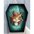 thumbnail image 1 of Day Of The Dead Masquerade Red Rose Skull With Sombrero Hat In Coffin Wall Decor, 1 of 9