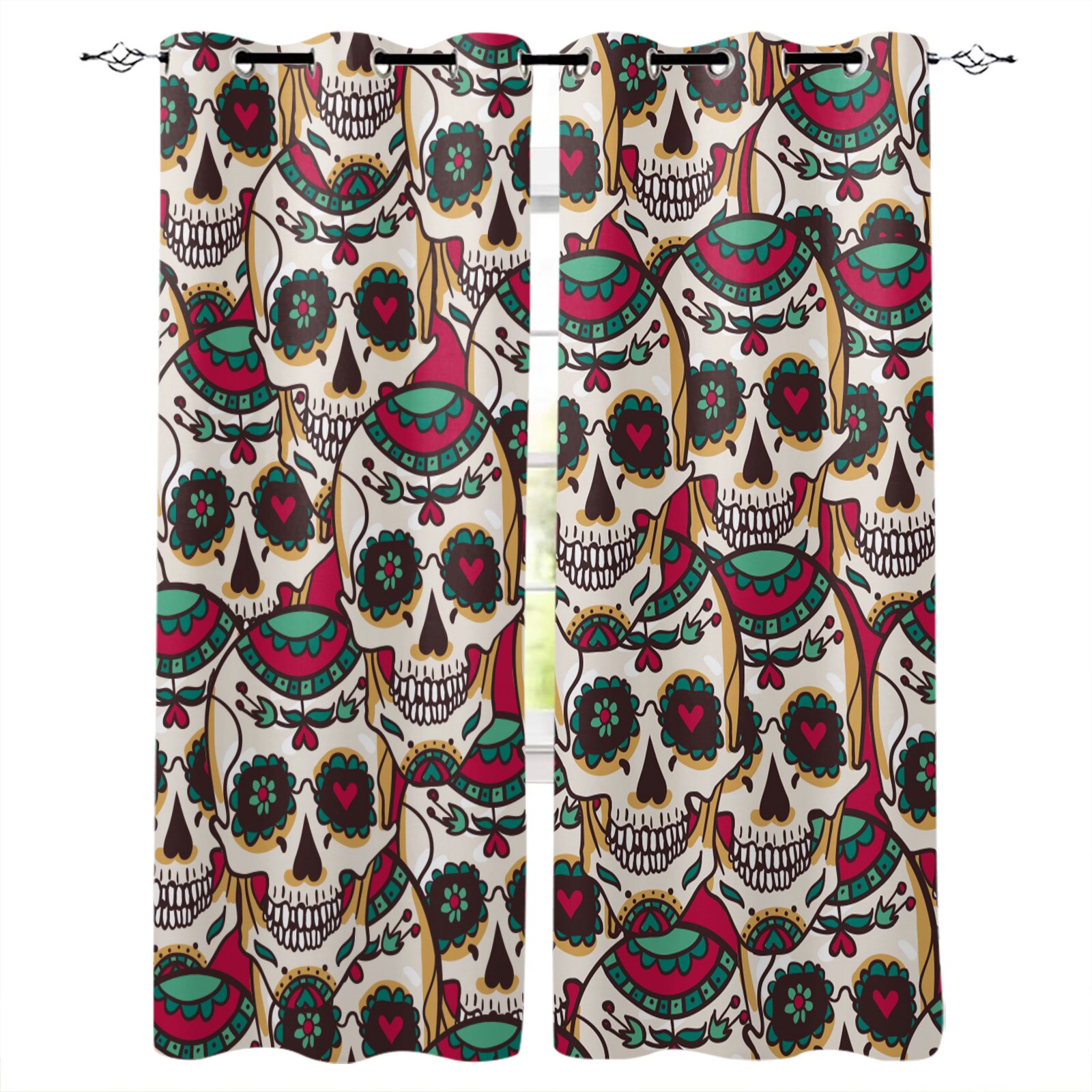 Day Of The Dead Mexico Skull Room Curtains Large Window Living Room