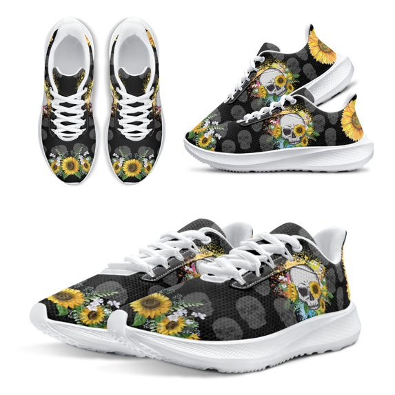 Day Of The Dead Skeleton Women's Running Shoes Sunflower Flower Skull ...