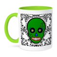 thumbnail image 1 of 3dRose, Day of the Dead Skull Día de los Muertos Sugar Skull Green White Black Scroll Design, 15oz Two-Tone Green Mug, 1 of 7