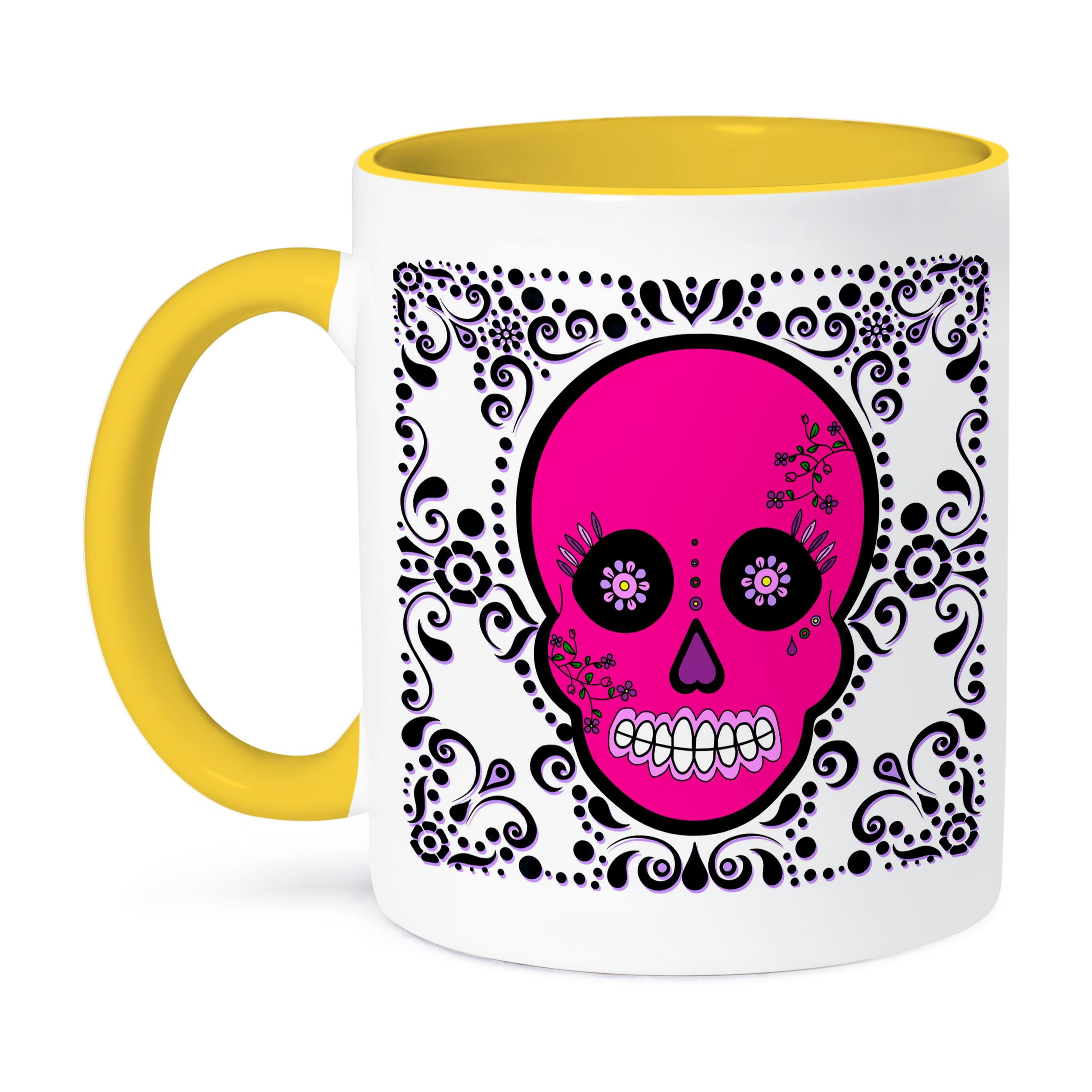 Black Mug, 15oz, Dia de Los Muertos Day Of the Dead Halloween festive family home single living traditional Mexican art kitchen beverage mug main image 0