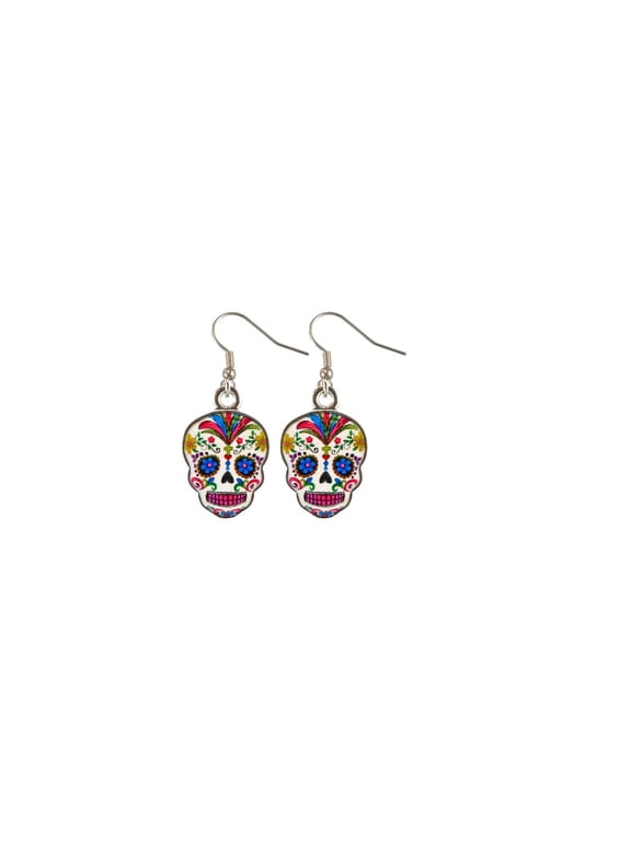 Day Of The Dead Sugar Skull Earrings - (White Skulls)