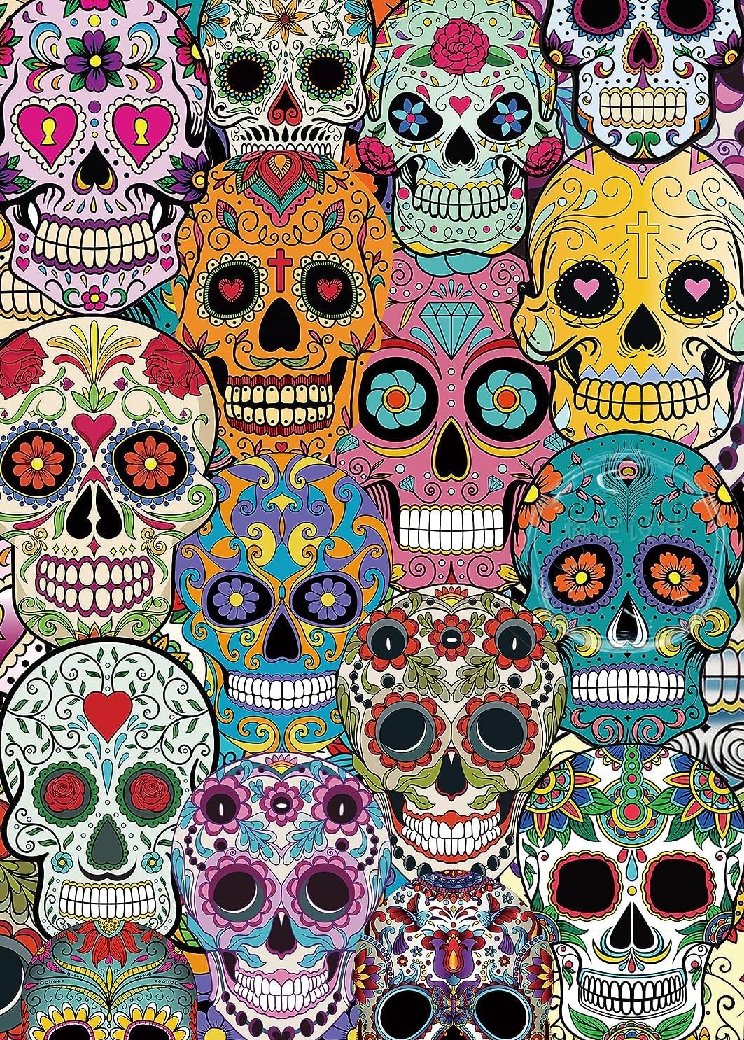 Day Of The Dead Sugar Skull Jigsaw Puzzle – 500 Pieces, Gothic Floral Art