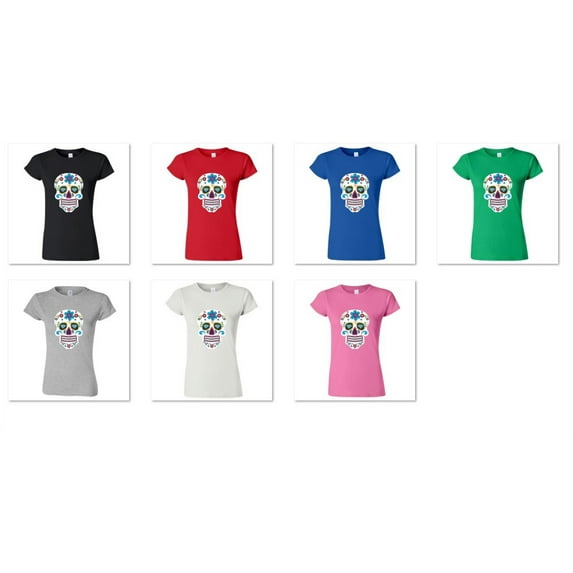 Day Of The Dead Sugar Skull Printed Lady T-shirt Short Sleeve T-Shirt Soft and Comfy Shirt, Lightweight Shirt Irish Green Tee Medium