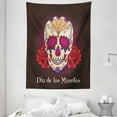 thumbnail image 1 of Day Of The Dead Tapestry, Dia de Los Muertos Quote Spanish Skull Dead Head Skeleton Vivid Print, Wall Hanging for Bedroom Living Room Dorm Decor, 60W X 80L Inches, Plum Red Cream, by Ambesonne, 1 of 2