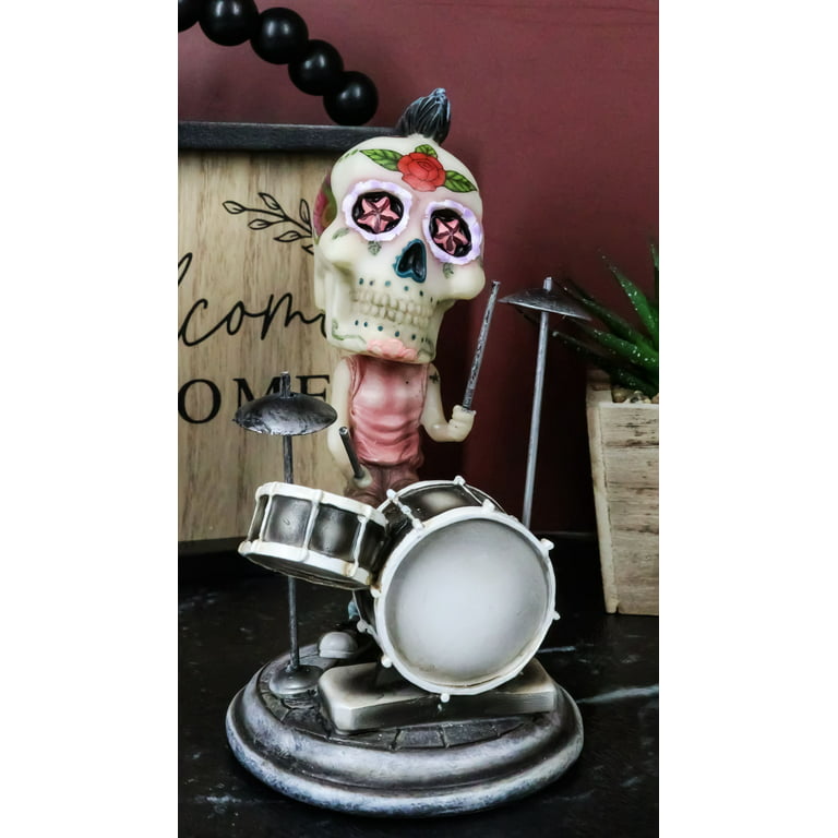 Day Of The Dead Tattoo Skeleton Rock Drummer Bobblehead Figurine 6.5