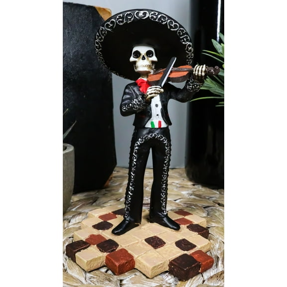 Day Of The Dead Wedding Band Mariachi Violin Player Skeleton Statue 5.25"H