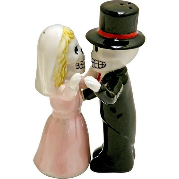 Day Of The Dead Wedding Dance Skeletons Lovers Ceramic Salt Pepper Shakers Set