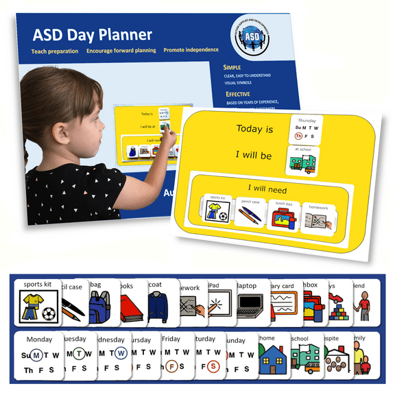 Day Planner Wall Chart / Daily Organiser Visual Cards Day Planner Symbol Board compatible with PECS Symbols and Boardmaker PCS Software (for ADHD, ASD, Autism, Kids, Children, Toddlers)