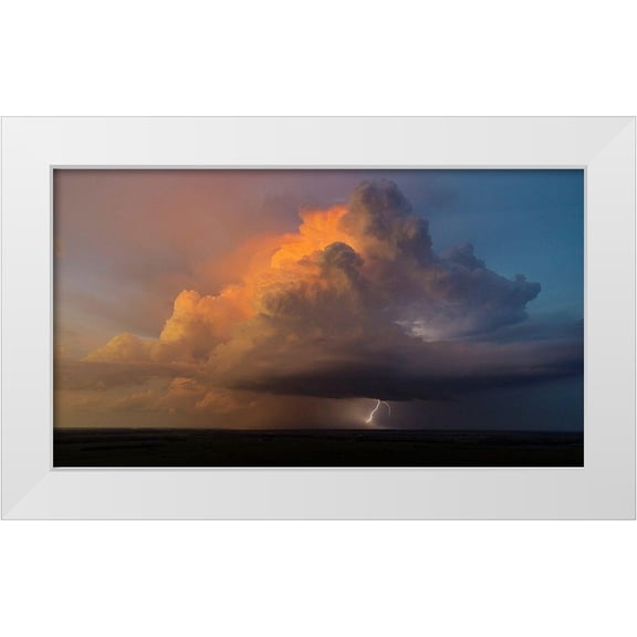 Day, Richard and Susan 32x20 White Modern Wood Framed Museum Art Print Titled - Aerial view of thunderstorm clouds and lightning at sunset-Marion County-Illinois