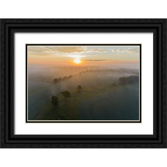 Day, Richard and Susan 24x17 Black Ornate Wood Framed with Double Matting Museum Art Print Titled - Sunrise and fog-Marion County-Illinois