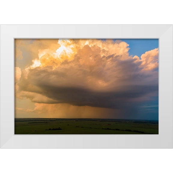 Day, Richard and Susan 24x17 White Modern Wood Framed Museum Art Print Titled - Aerial view of thunderstorm clouds at sunset-Marion County-Illinois