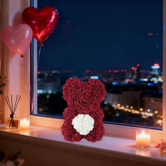 Day Rose Bear Decor – Plastic Heart Bear Figurine with Bright Colors for Home and Office Decoration