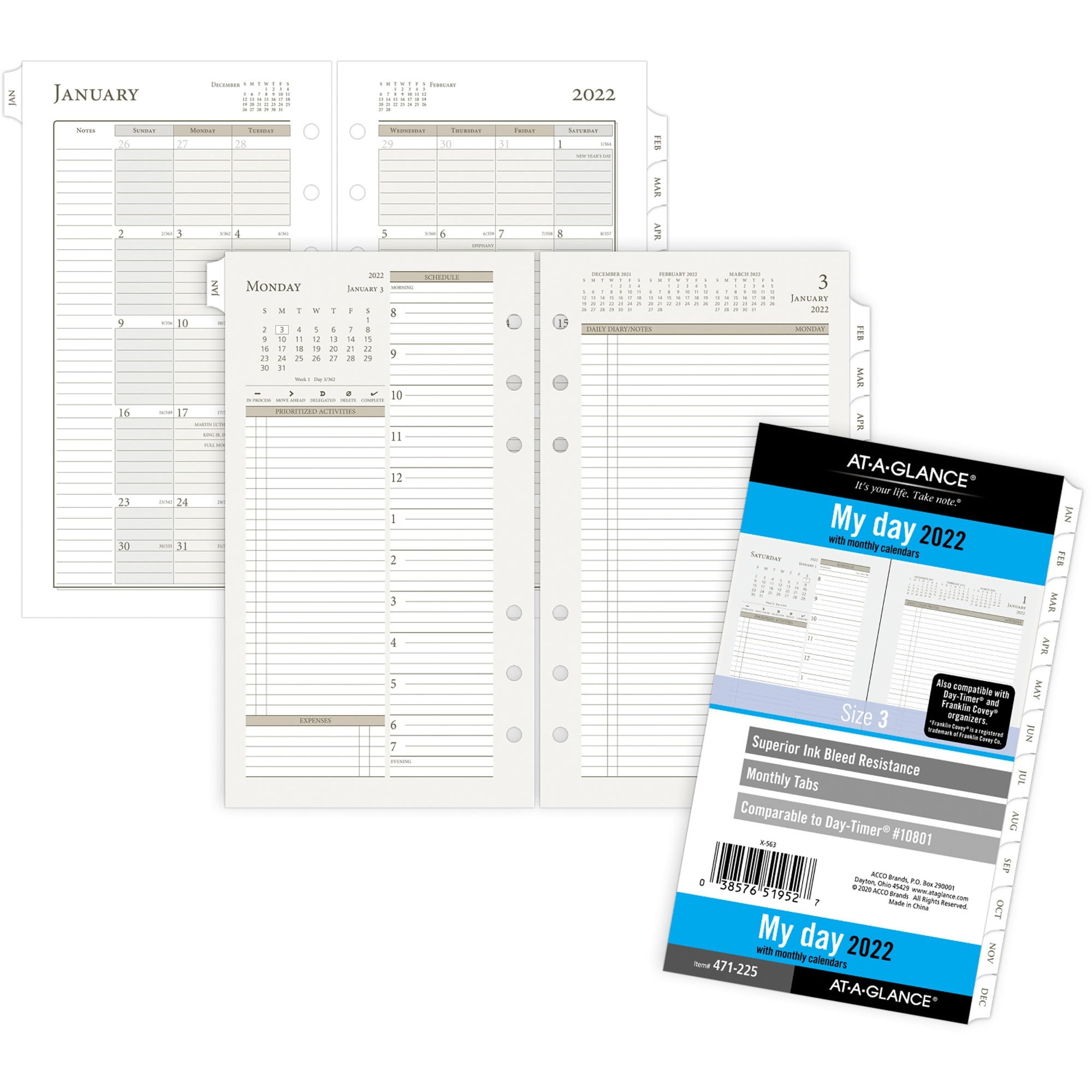  2024 Weekly Planner Refill Folio Size with Monthly Tabs, Two  Pages Per Week, 8-1/2 x 11, Size 5 / Monarch : Office Products