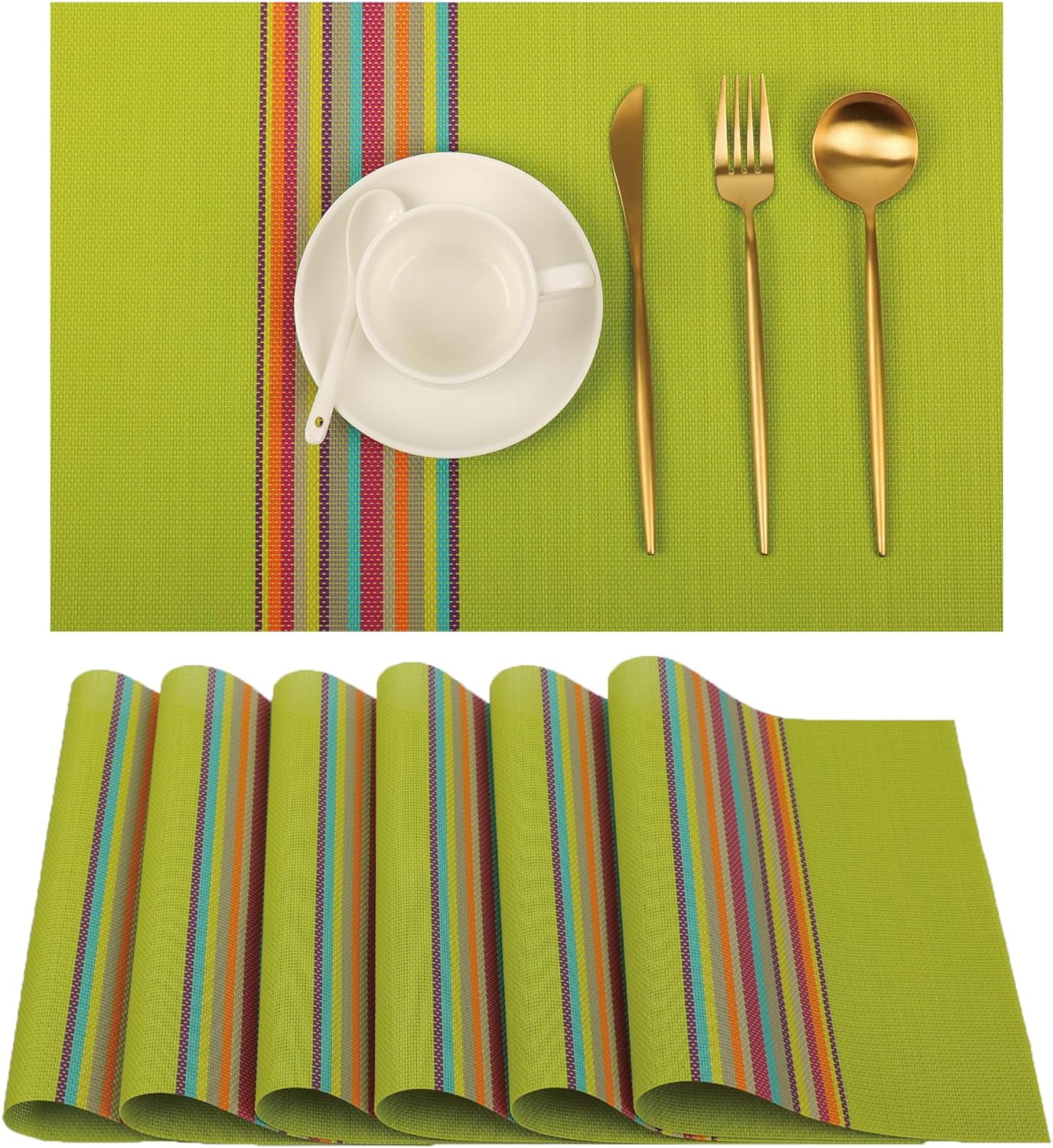 Day of The Dead Fiesta Striped Mexican Placemats Set of 6 Woven