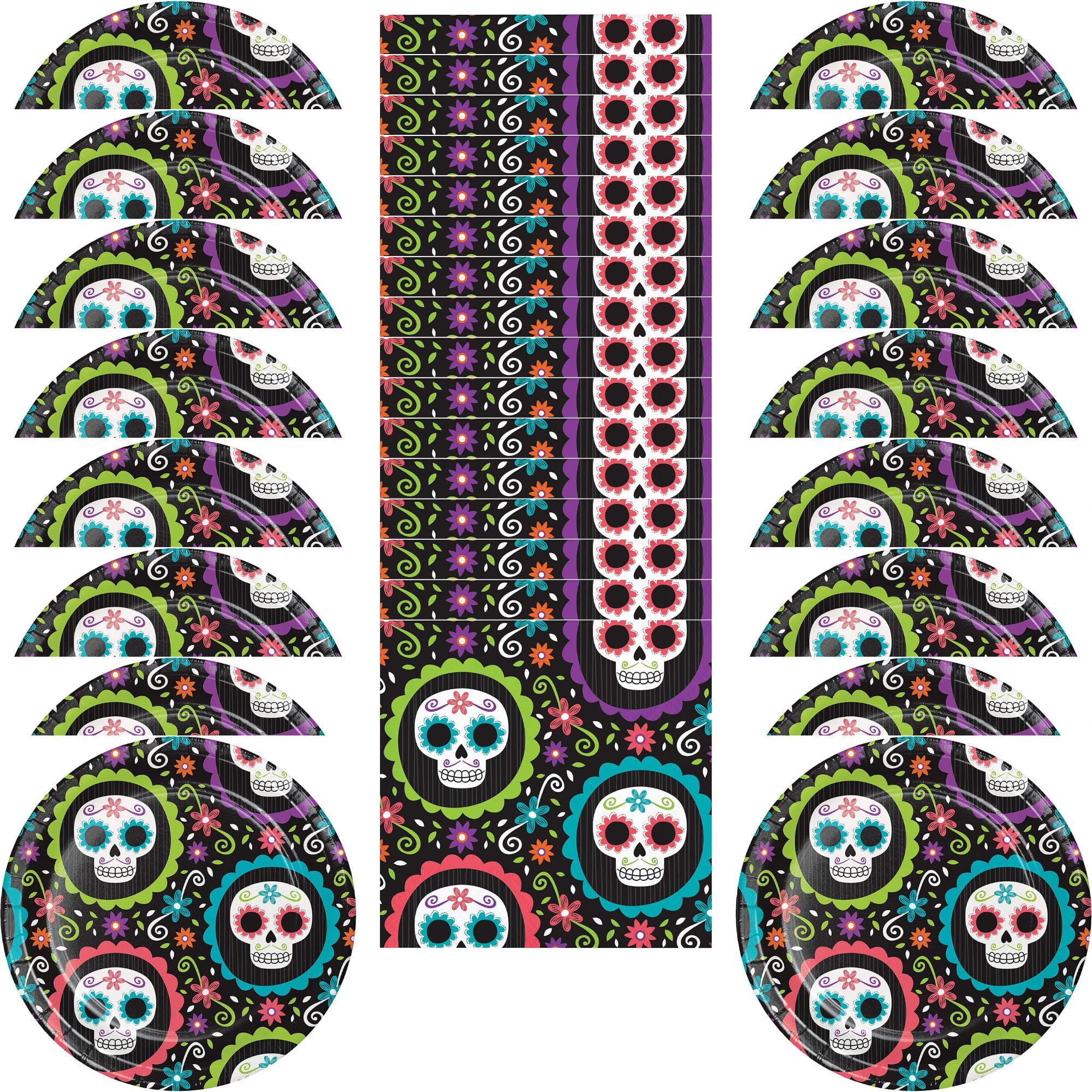 Day of The Dead Party Supplies Dia Des Los Muertos Skull Plates Skull Napkins Halloween Party Supplies Halloween Plates and Napkins for 16 Guests Halloween Supply Set