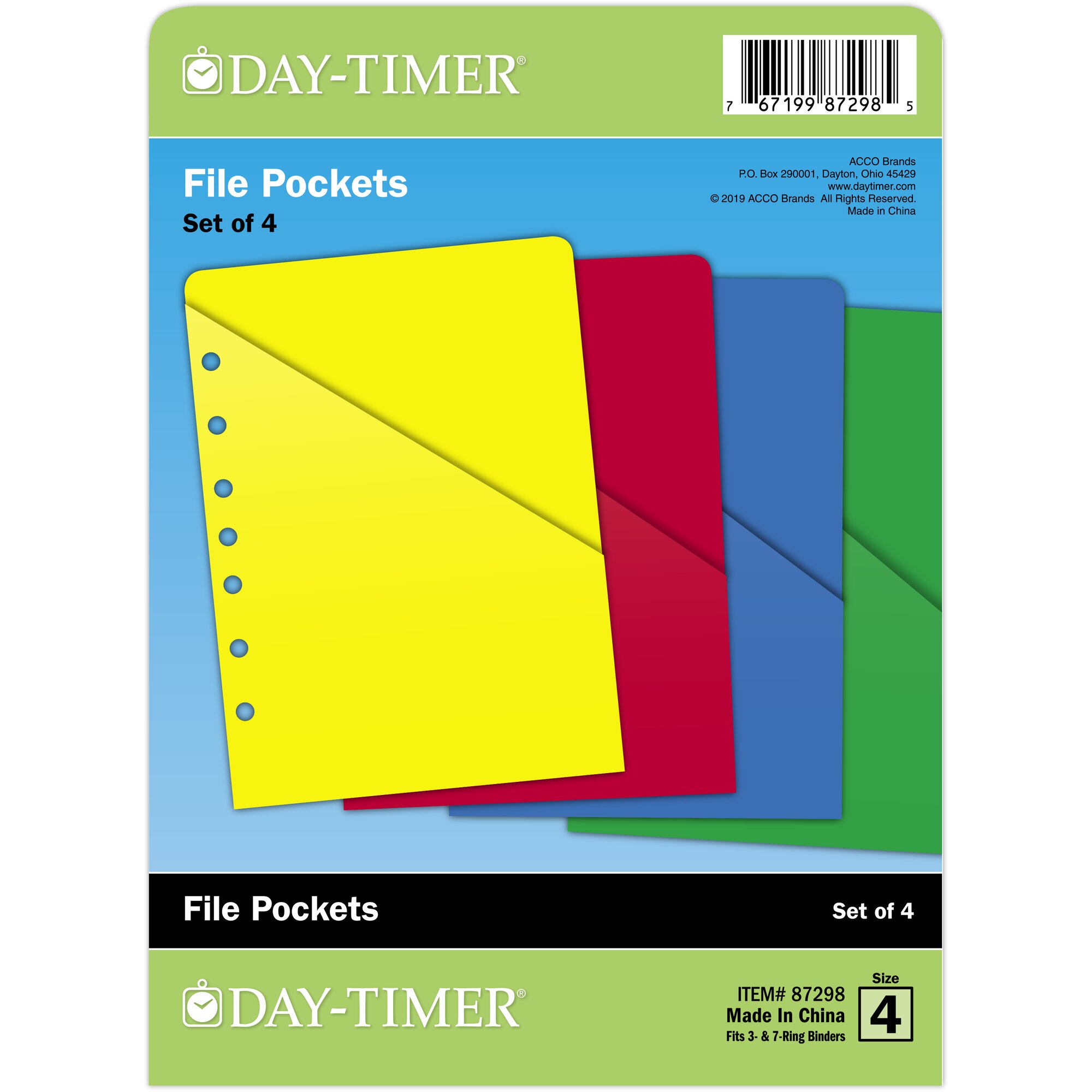 DayTimer ColorLife Slash Pockets Small 5 12 x 8 12 4 Pack Planner Tabs &
