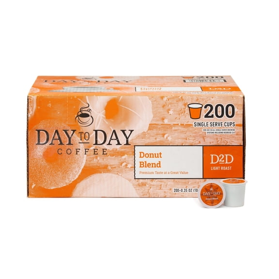 Day To Day Coffee Donut Blend Medium Roast Coffee Pods, 200 Count Bulk Pack, Compatible with Keurig K-Cup Brewers, Tastes Like Your Local Bakery